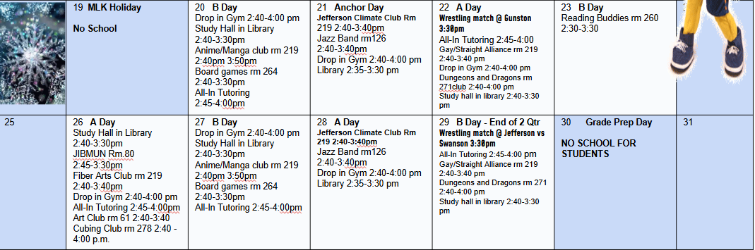 January activities calendar pt 2