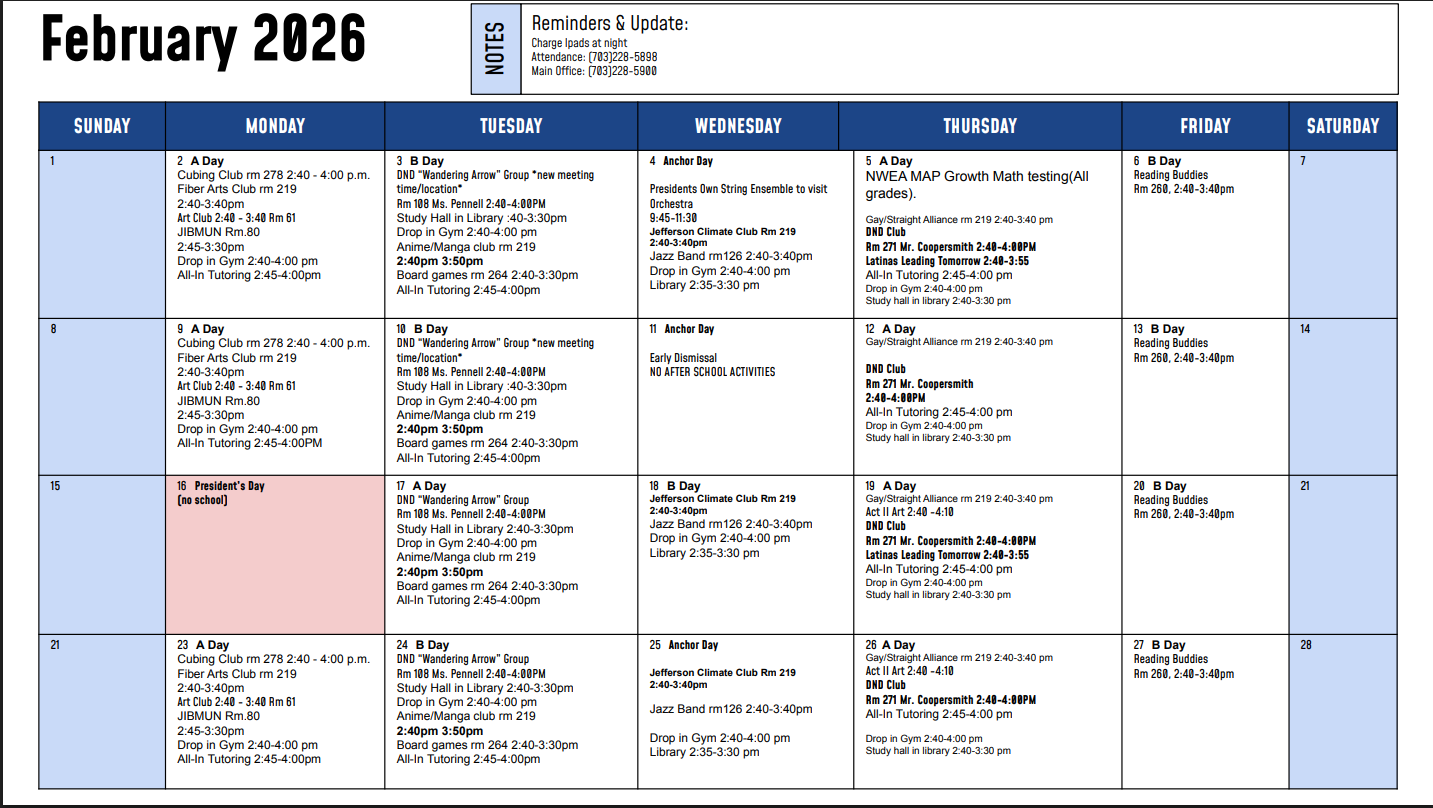 February Activities Calendar