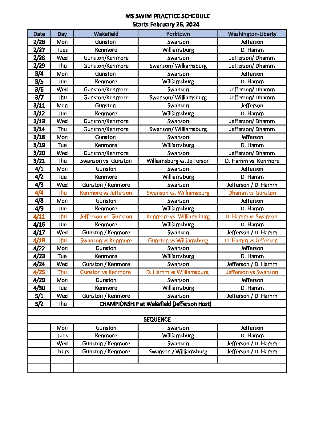 Swim Practice Schedule 2024 Thomas Jefferson