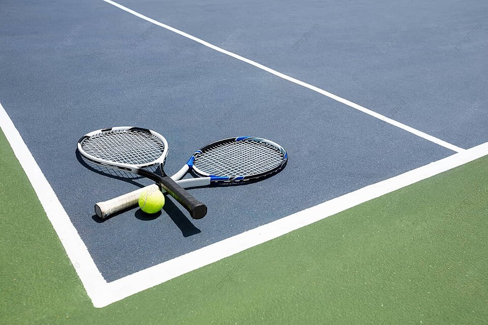 tennis racquets on tennis court