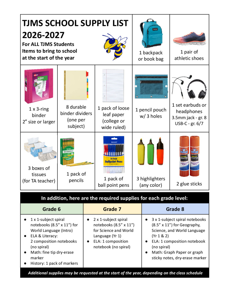 thumbnail of TJMS School Supply List 2026-2027